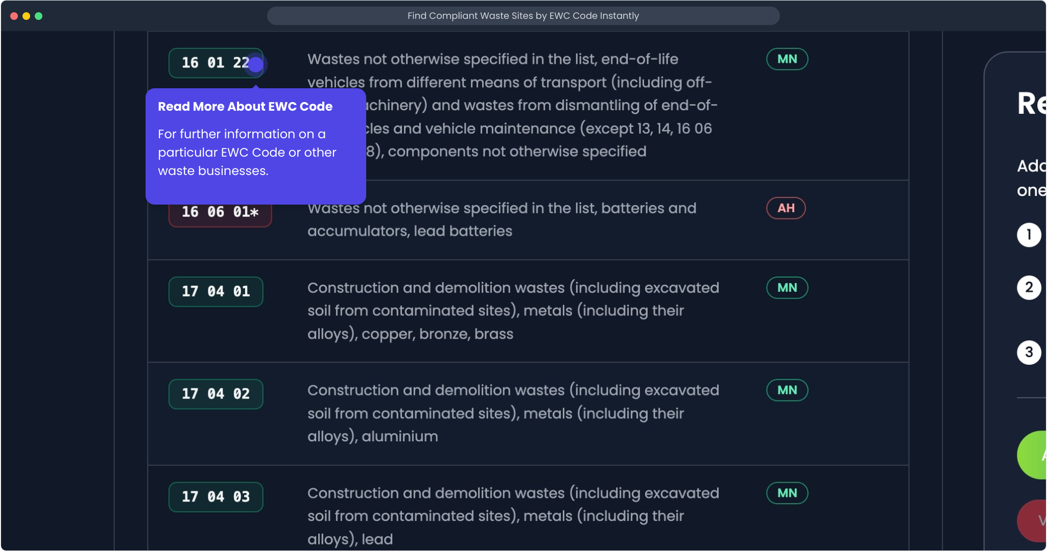 Opening the EWC code reference page for more context before shortlisting a site